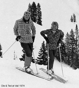 1974 in the back bowls at Vail with son Ted